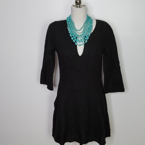 Three Dots Dresses & Skirts - Three Dots Black Linen 3/4 Sleeve Tunic Dress
